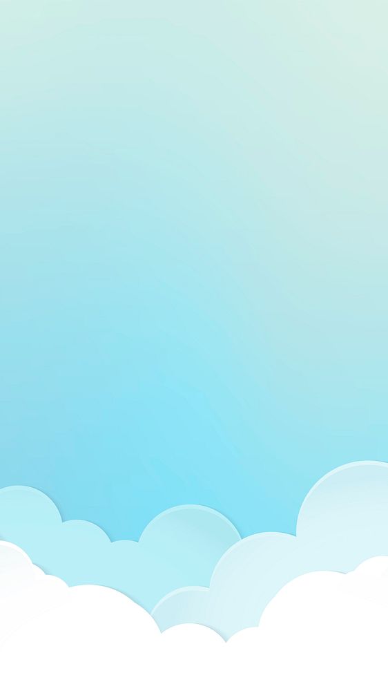 Cloud iPhone wallpaper, cute mobile background with gradient blue paper cut illustration vector