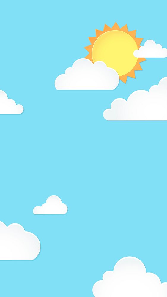 Day sky iPhone wallpaper, cute mobile background with paper cut illustration vector