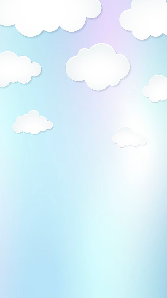 Cloud mobile wallpaper, cute phone background with blue paper craft illustration vector