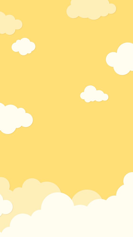 Cloud iPhone wallpaper, cute mobile background with yellow paper cut illustration vector