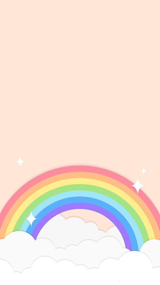 Rainbow iPhone wallpaper, cute mobile background with pastel orange paper cut illustration