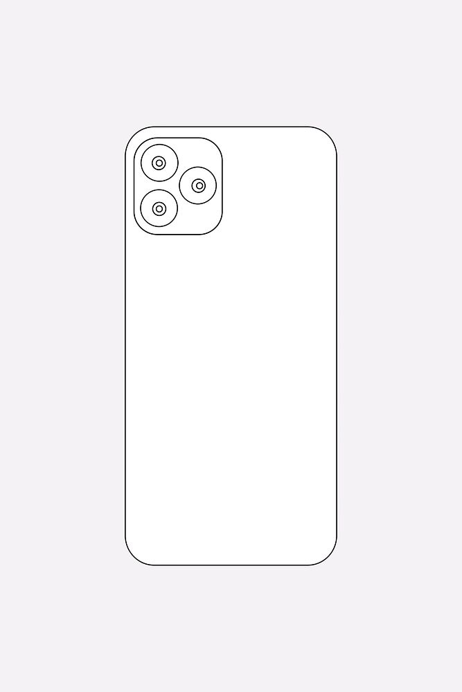 White smartphone outline, 3 rear cameras, vector illustration