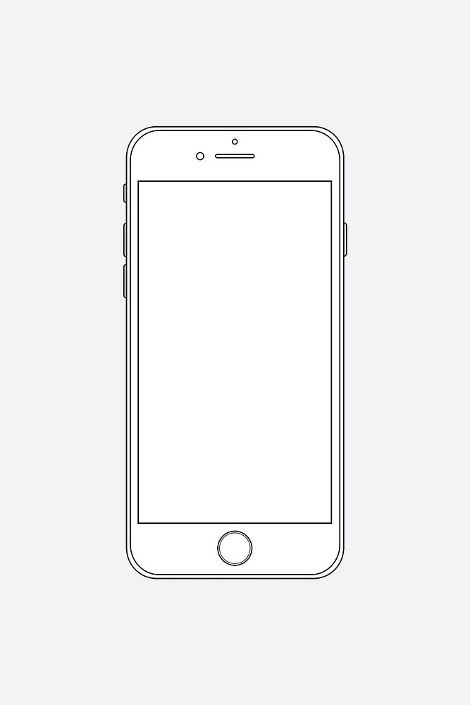 White mobile phone outline, digital device vector illustration
