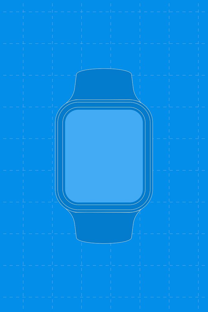 Blue smartwatch, blank rectangle screen, health tracker device vector illustration