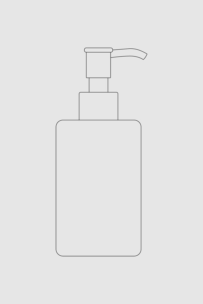 Skincare pump bottle outline, beauty product packaging illustration