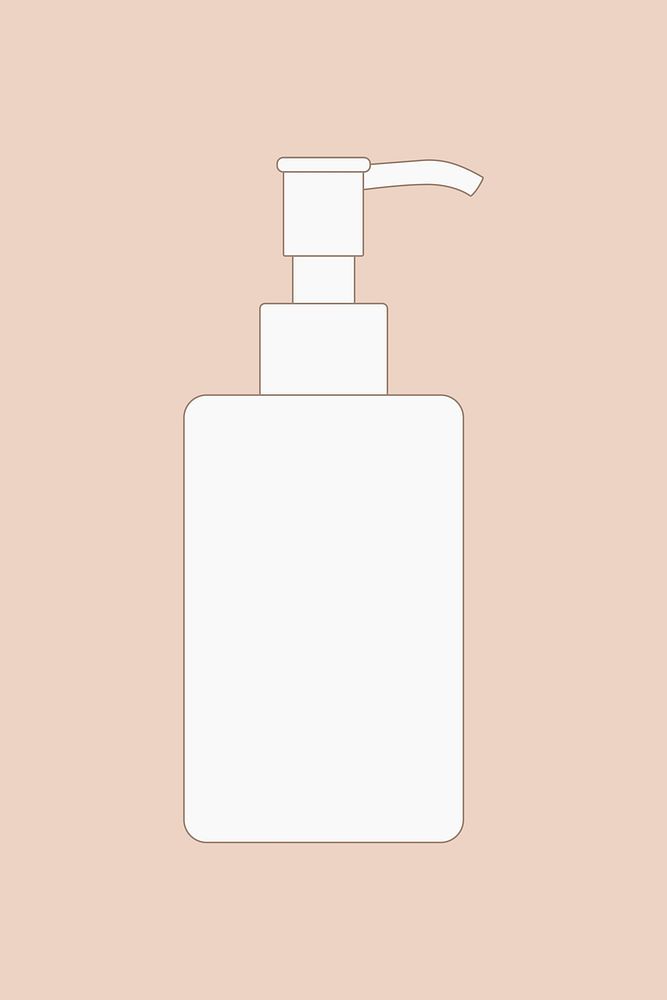Skincare pump bottle outline, beauty product packaging vector illustration