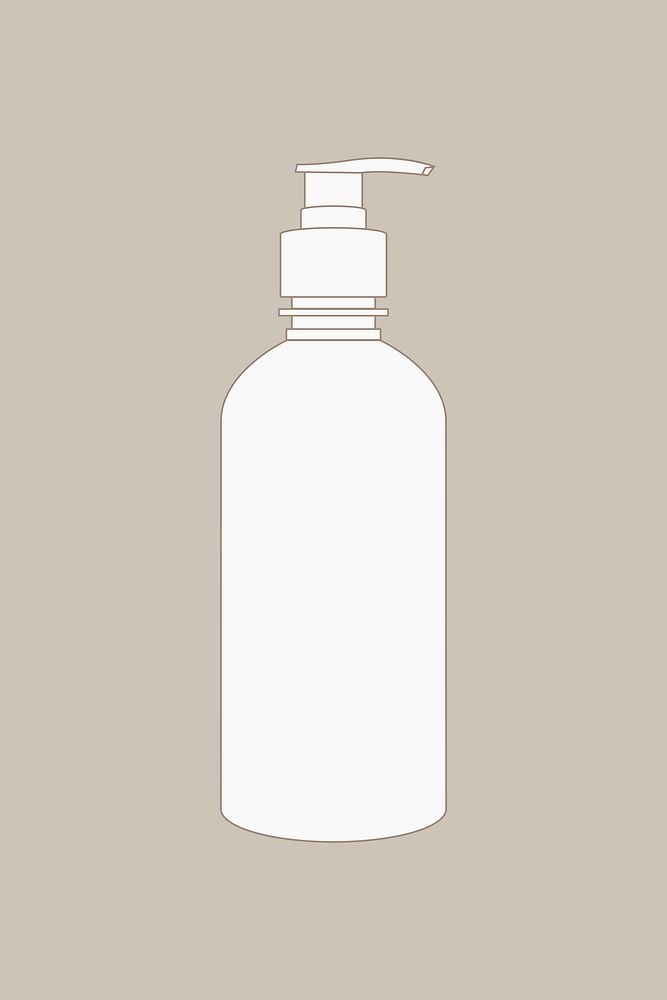 Skincare pump bottle outline, beauty product packaging vector illustration