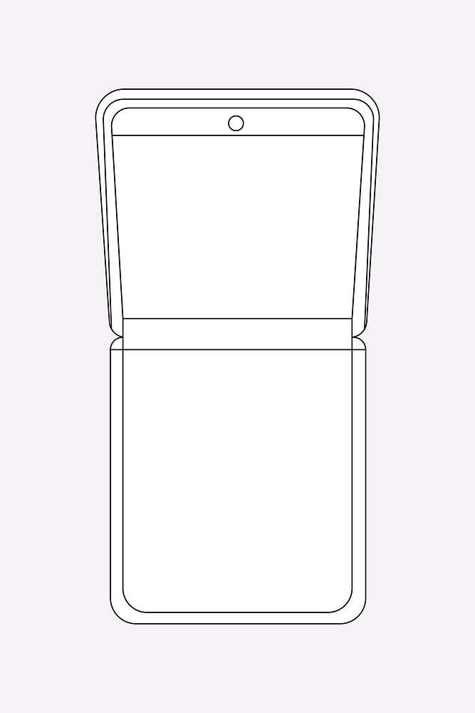 White foldable phone, blank screen, flip phone vector illustration