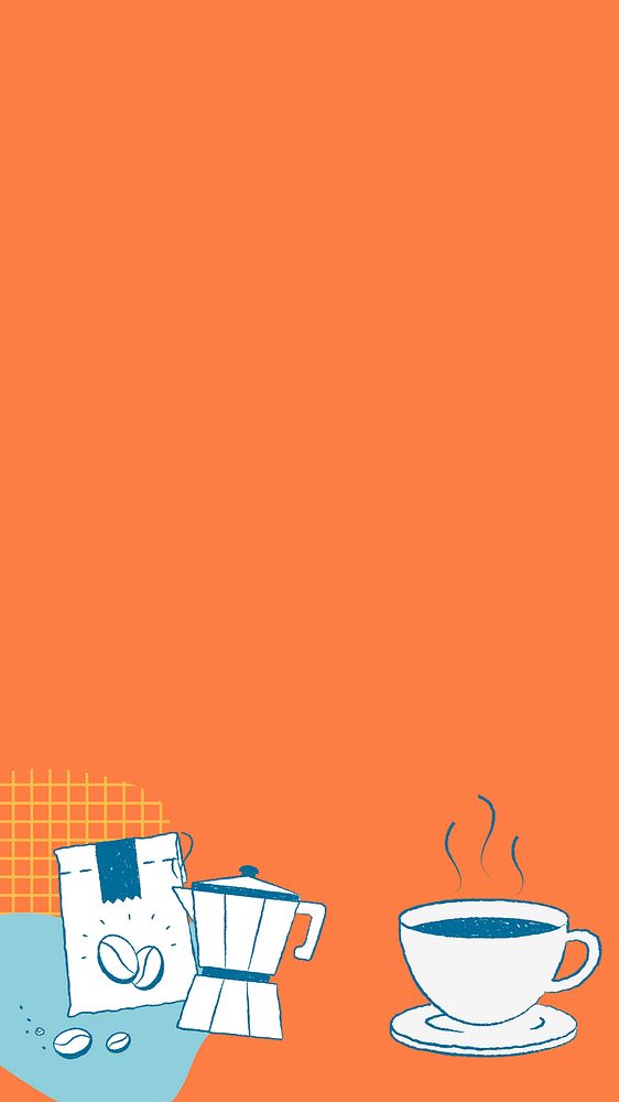 Coffee mobile wallpaper, cute orange background vector