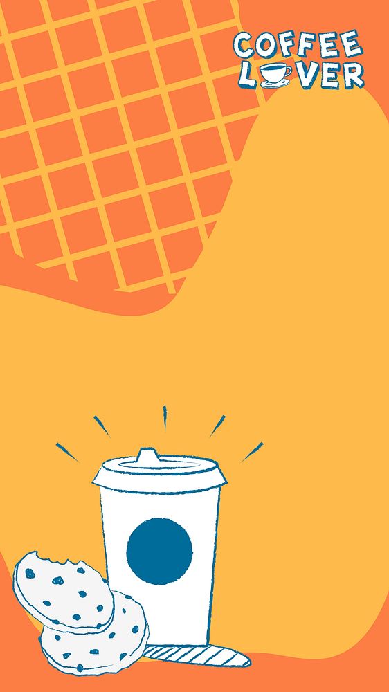 Coffee mobile wallpaper, cute orange background vector