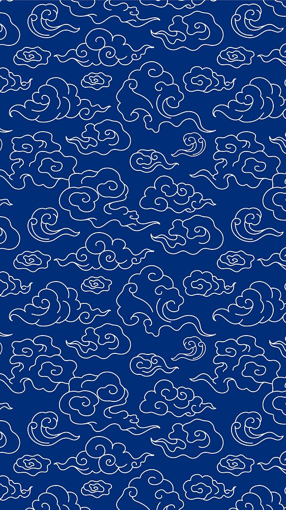 Chinese phone wallpaper, blue cloud pattern illustration vector