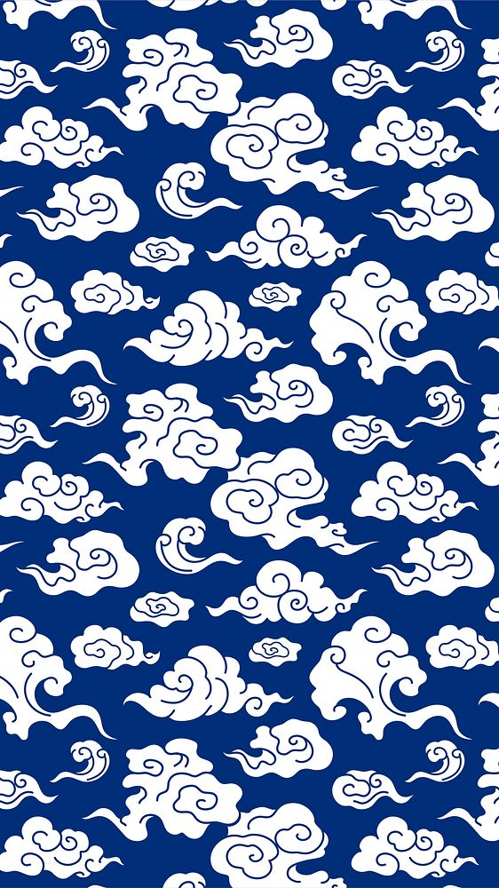 Chinese cloud wallpaper, blue oriental pattern vector