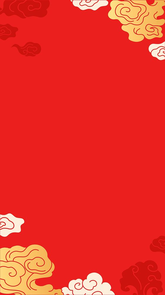 Red iPhone wallpaper, Chinese cloud oriental illustration vector