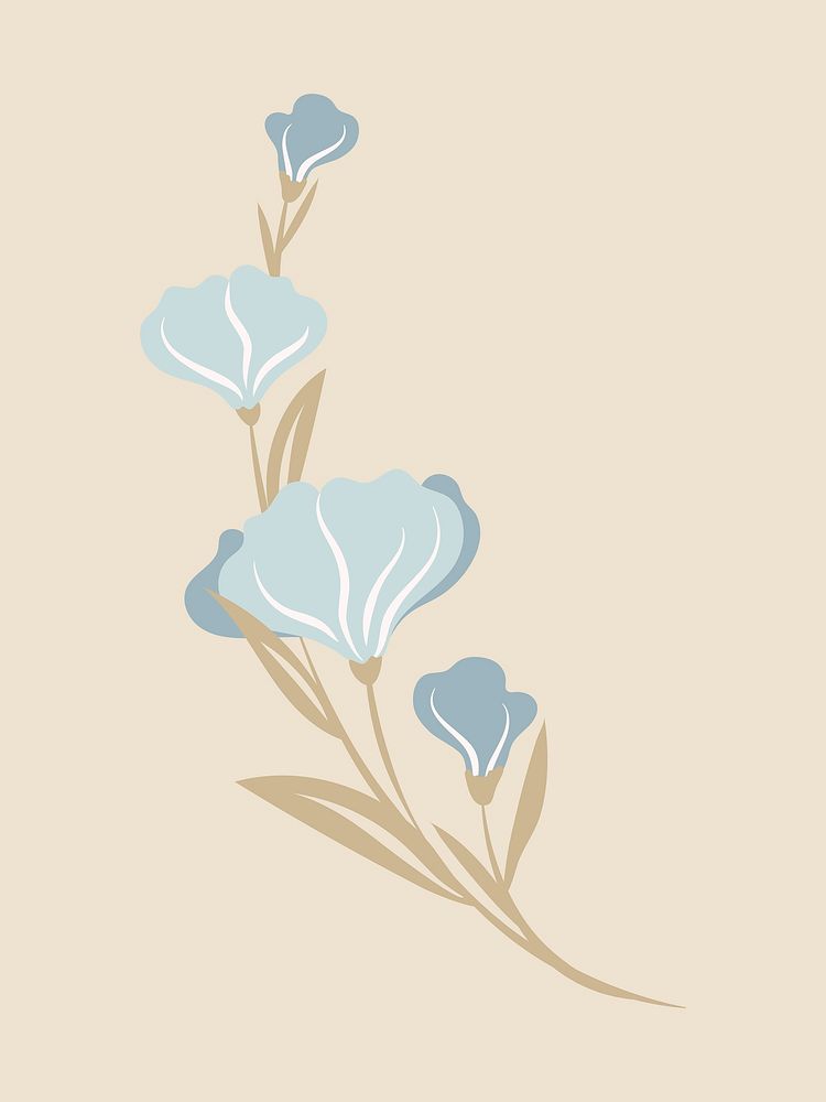 Blue flower, flat design spring illustration