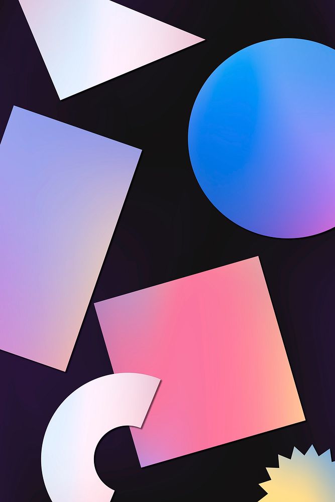 Abstract memphis mobile background, holographic geometric shapes vector