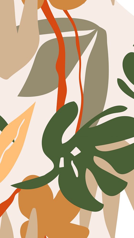 Abstract iPhone wallpaper, tropical leaf pattern on beige background vector