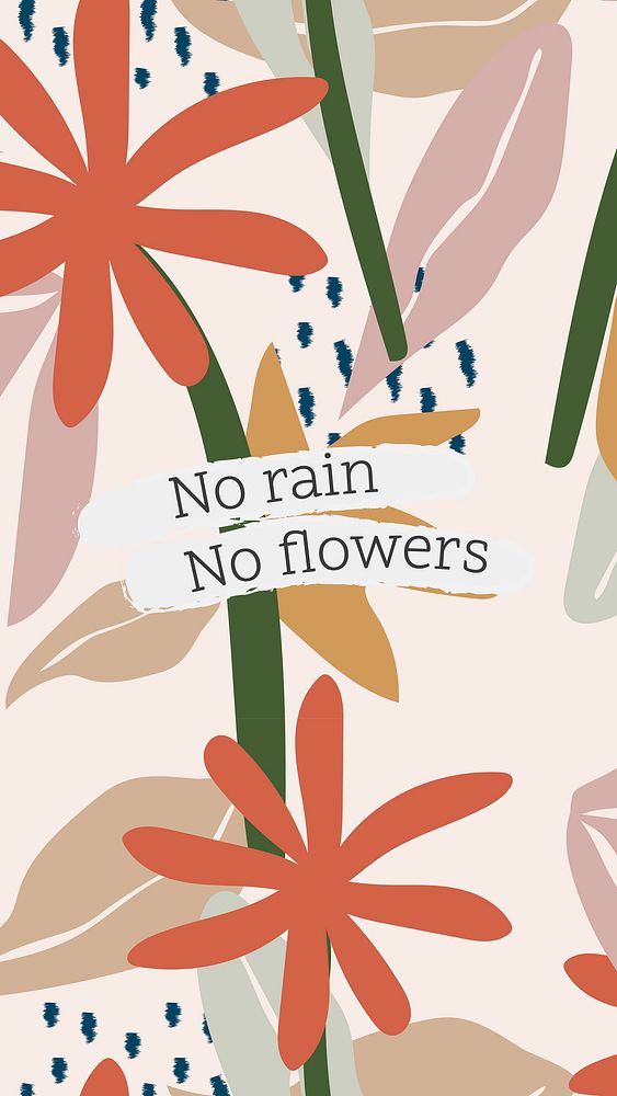 Aesthetic social media story template, editable botanical design, no rain no flowers vector