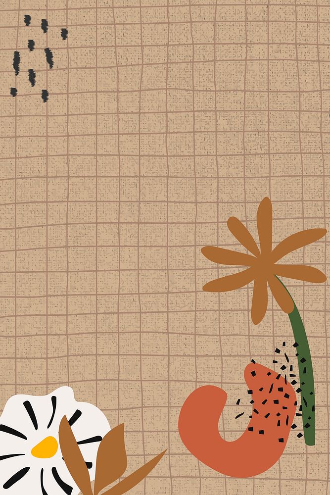Aesthetic flower background beige grid pattern design space