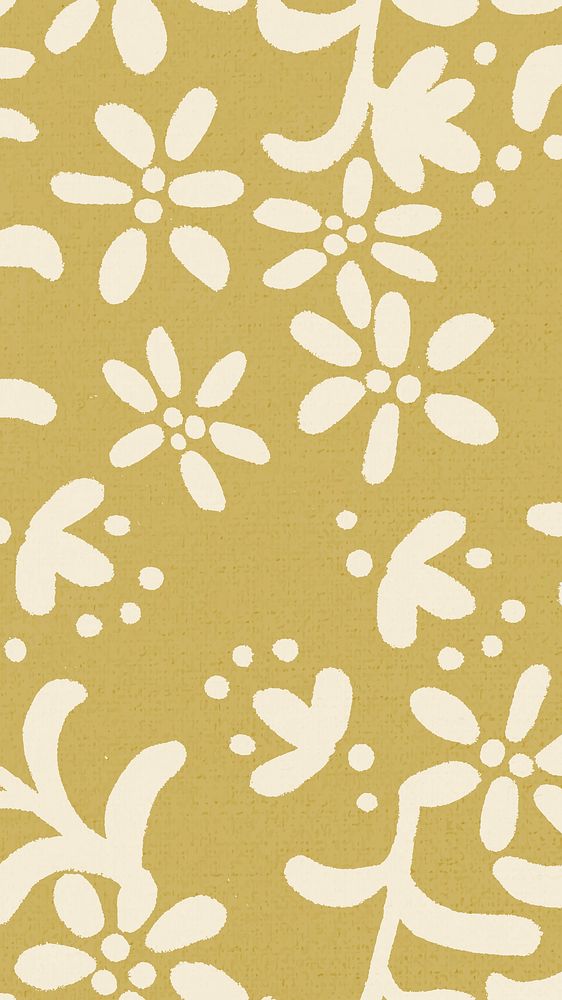Floral pattern iPhone wallpaper, fabric mobile background vector in yellow