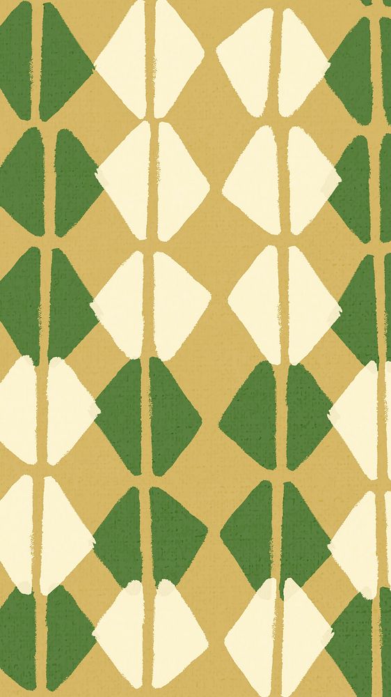 Geometric mobile wallpaper, fabric pattern iPhone background vector in green