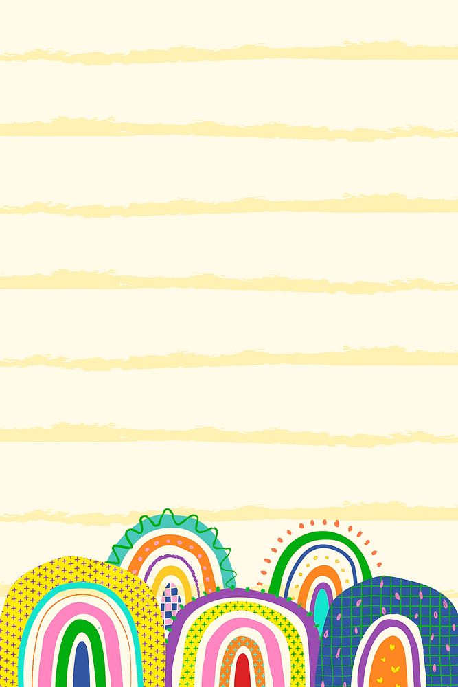 Yellow rainbow background in funky doodle style