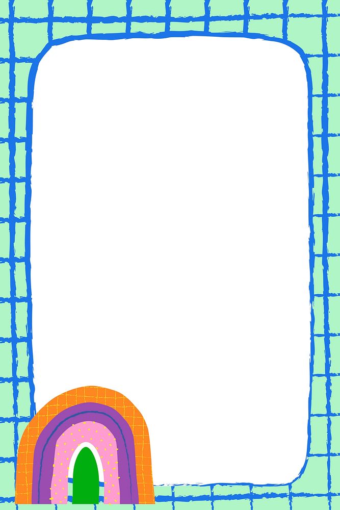 Colorful rainbow frame, funky doodle border design vector