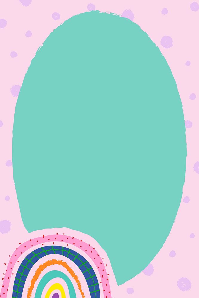 Pink rainbow frame, funky doodle border design vector