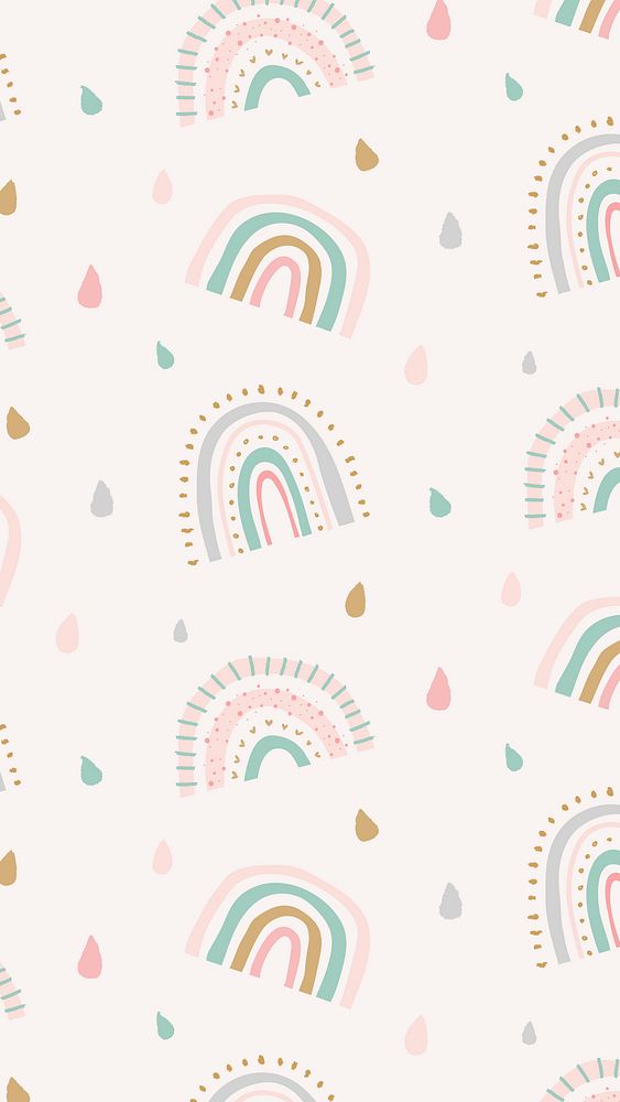 Cute doodle pattern mobile wallpaper, rainbow iPhone background vector