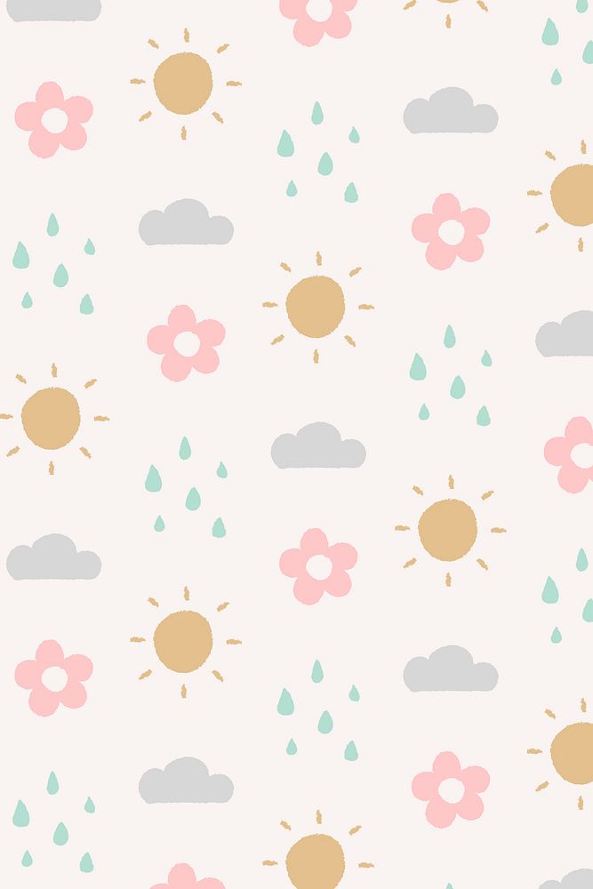 Cute rain pattern, doodle background vector