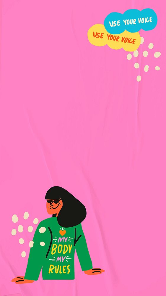 Woman empowerment border frame illustration pink pop art style