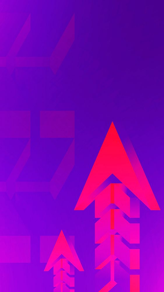 Arrow phone wallpaper, purple border, abstract gradient background vector