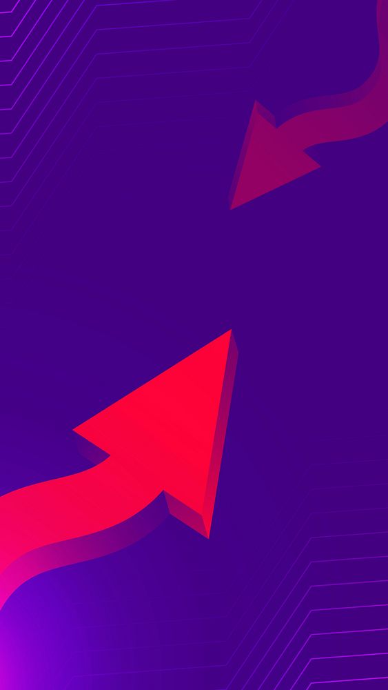 Arrow mobile wallpaper, technology gradient purple background vector