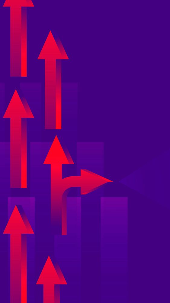 Arrow mobile wallpaper, purple border, abstract gradient background vector