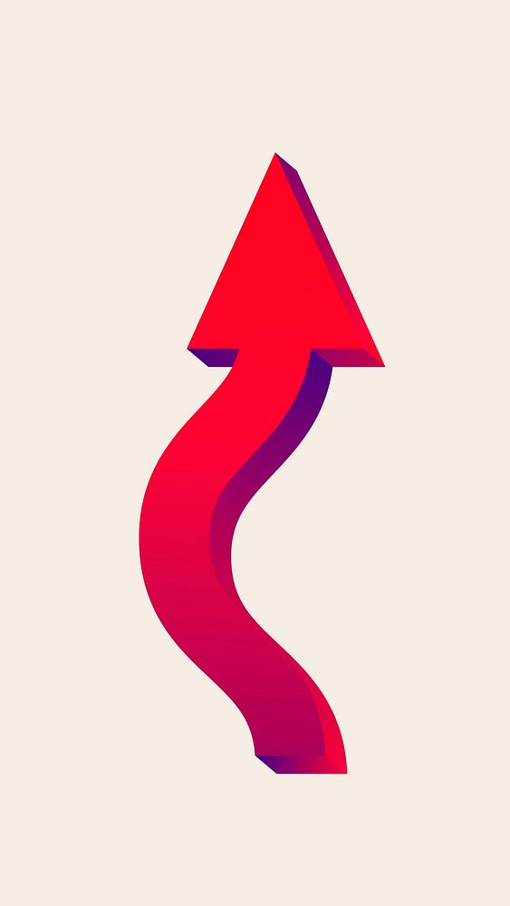 Curved arrow sticker, winding road ahead traffic sign, red gradient design vector