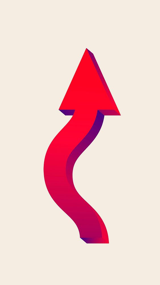 Curved arrow sticker, winding road ahead traffic sign, red gradient design psd