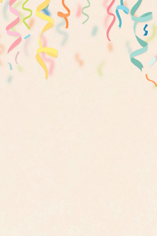 Cream celebration background, colorful ribbons border
