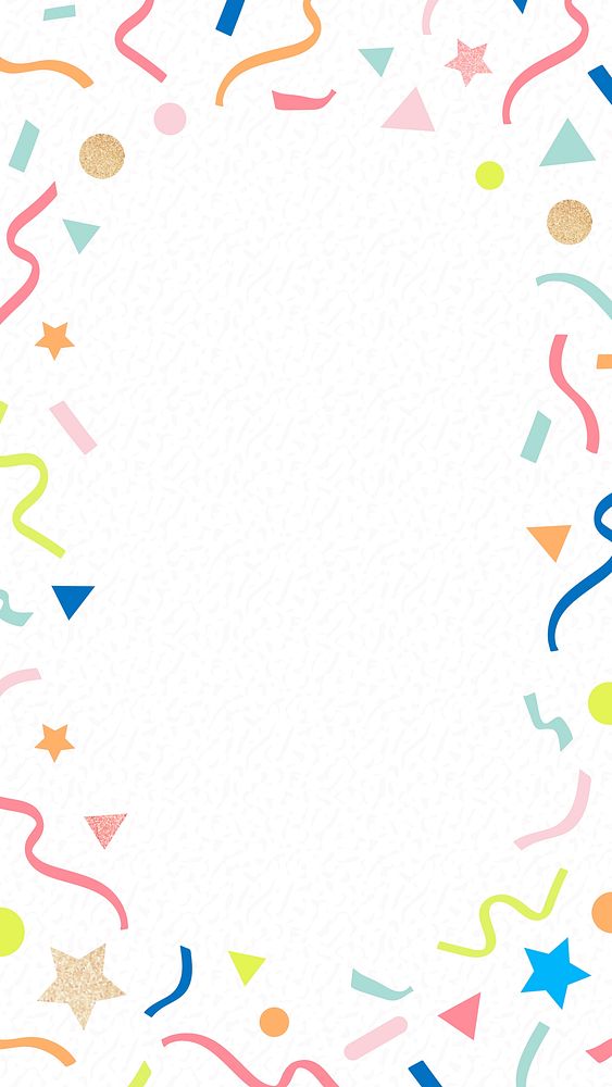 Birthday party frame mobile wallpaper, cute white confetti background vector