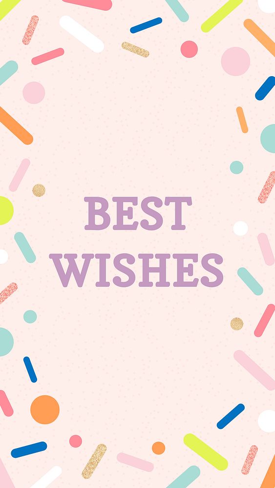 Best wishes Instagram story template, birthday greeting message with colorful sprinkles vector