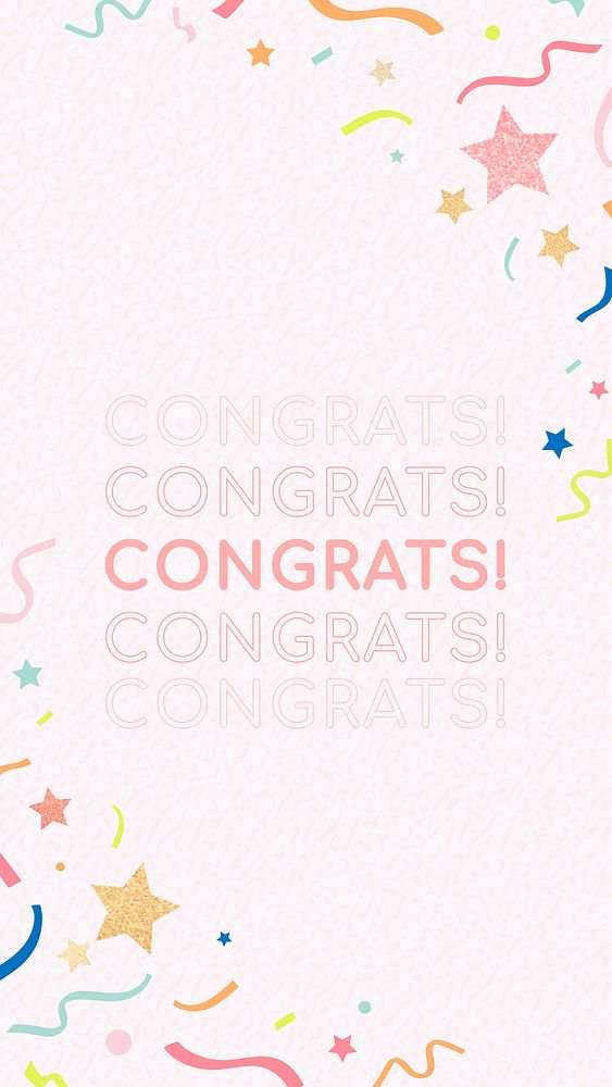 Pink congratulations Instagram story template, celebration message with ribbons vector