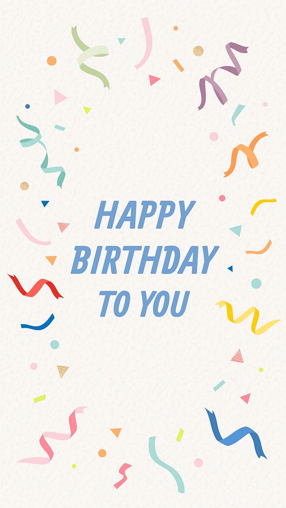 Happy birthday Instagram story template vector, colorful ribbons with confetti