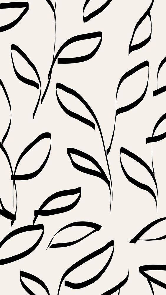 Cute phone wallpaper, black leaf pattern design vector