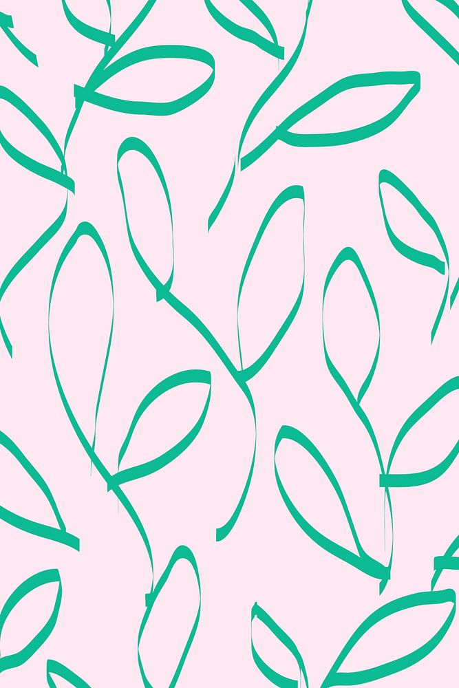 Doodle background, green leaf pattern design vector