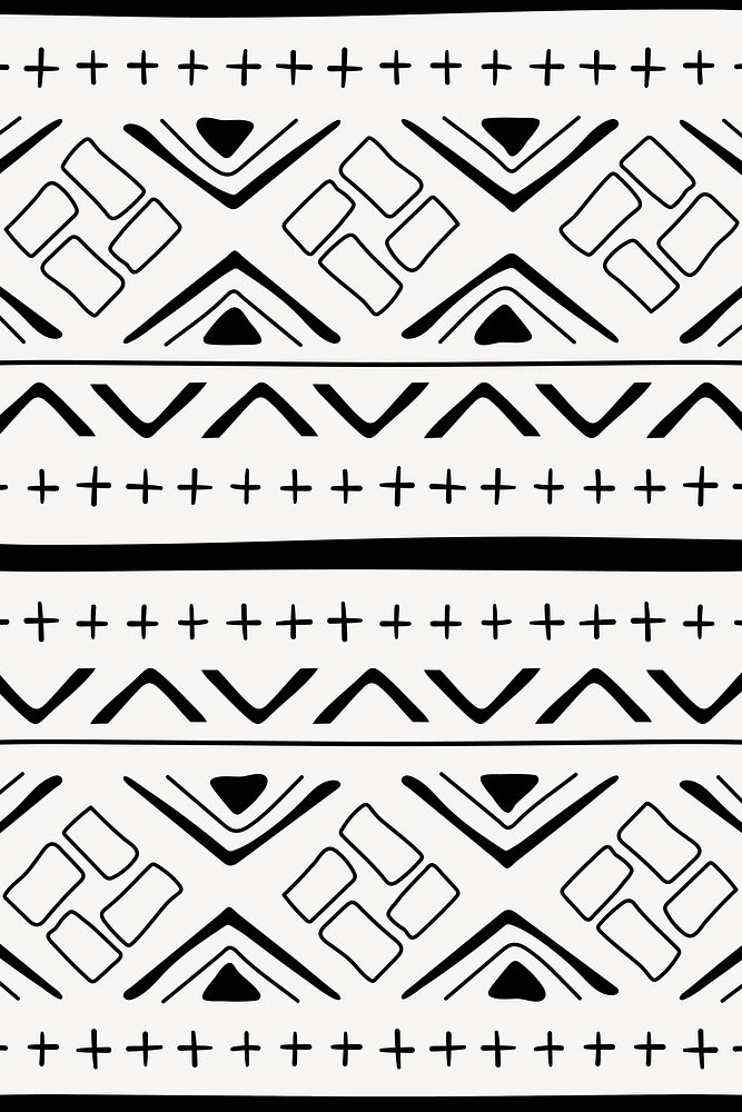 Tribal pattern background, black and white seamless geometric design, vector