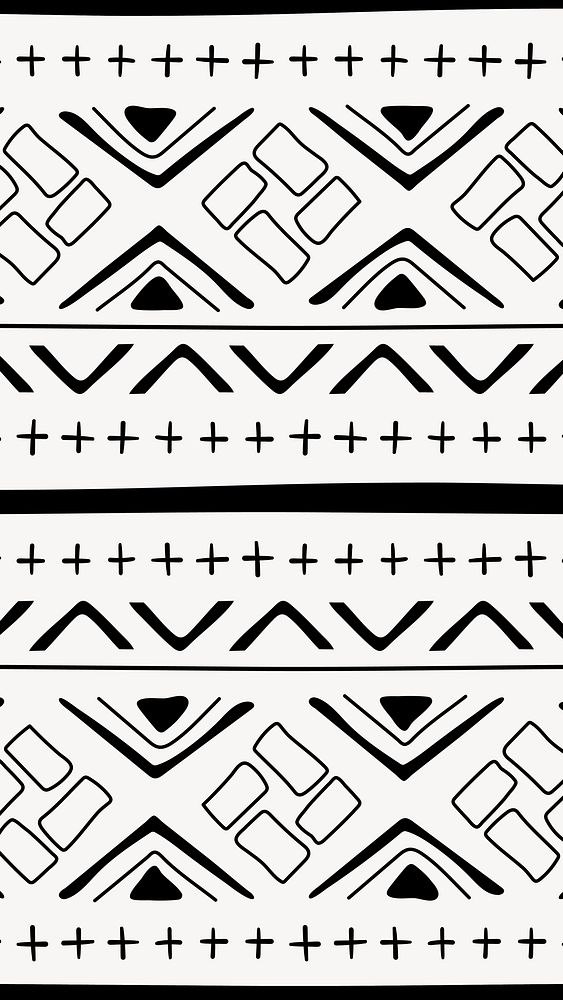 Aesthetic phone wallpaper, tribal aztec pattern design, black and white geometric style