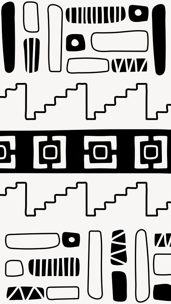 Tribal iPhone wallpaper, aesthetic aztec design, black and white geometric style, vector