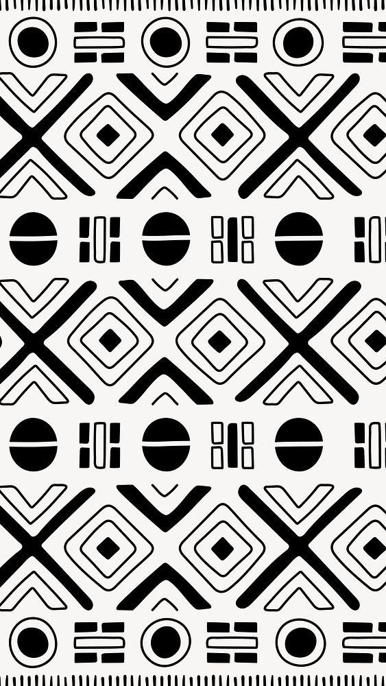 BW mobile wallpaper, aesthetic tribal aztec geometric pattern, vector