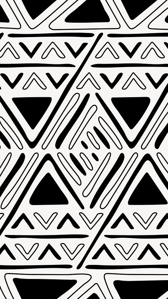 Tribal iPhone wallpaper, aesthetic aztec design, black and white geometric style