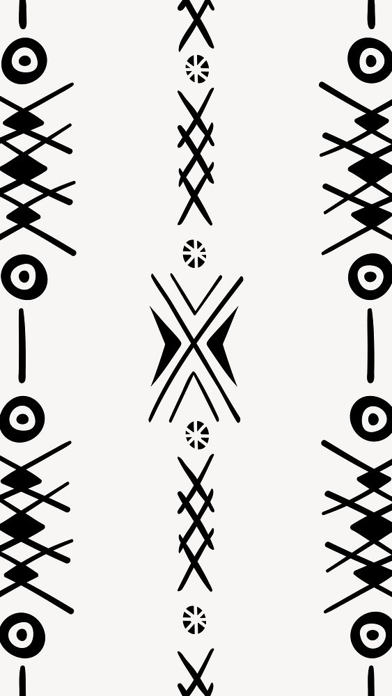 Ethnic phone wallpaper, aesthetic aztec design, black and white geometric style, vector