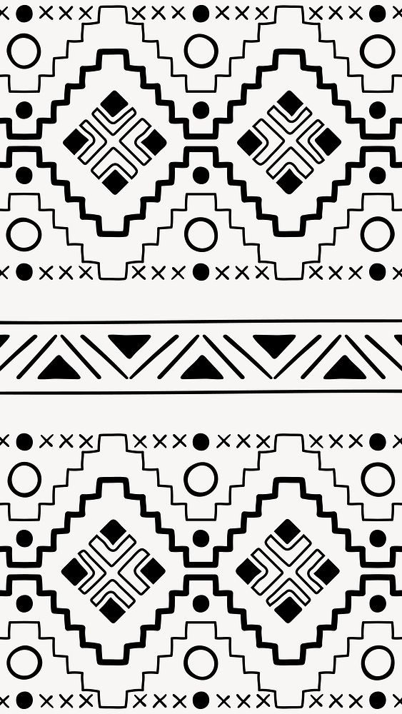 Aesthetic mobile wallpaper, ethnic aztec pattern design, black and white geometric style, vector