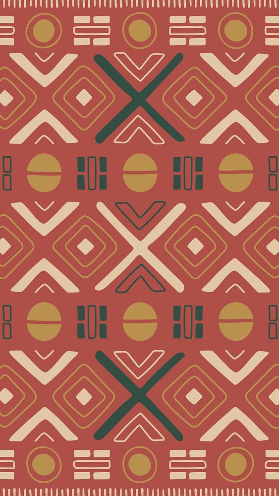 Pattern mobile wallpaper, aesthetic tribal aztec design, red geometric style, vector